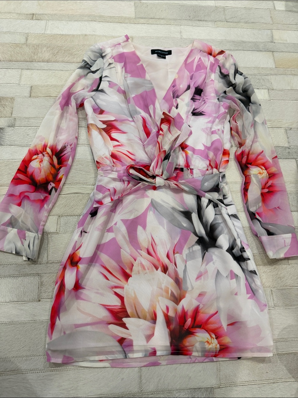Marciano Pink Floral Wrap Dress with Tie Waist